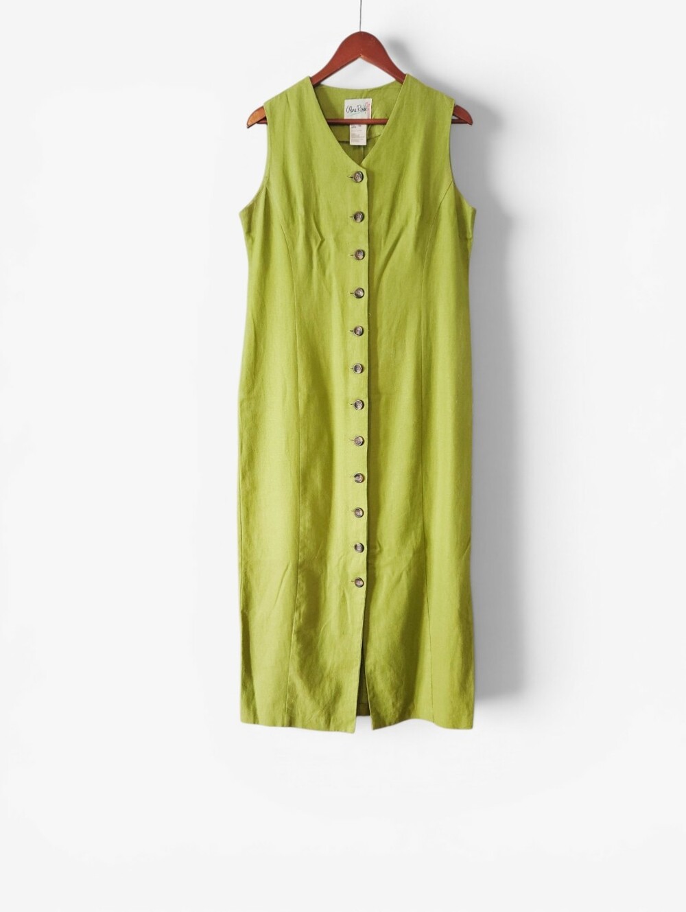 Vintage Olivia Rose Linen Sleeveless Button Front V-Neck Shift Maxi Dress 10